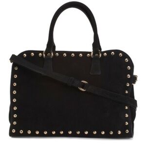🆕 Black Suede Handbag Italian Leather Gold Brass Studs Crossbody Satchel